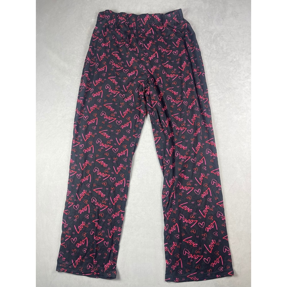 Derek Heart Womens Large Black Pink Love Heart Print Pajama Lounge Pants EFJN141